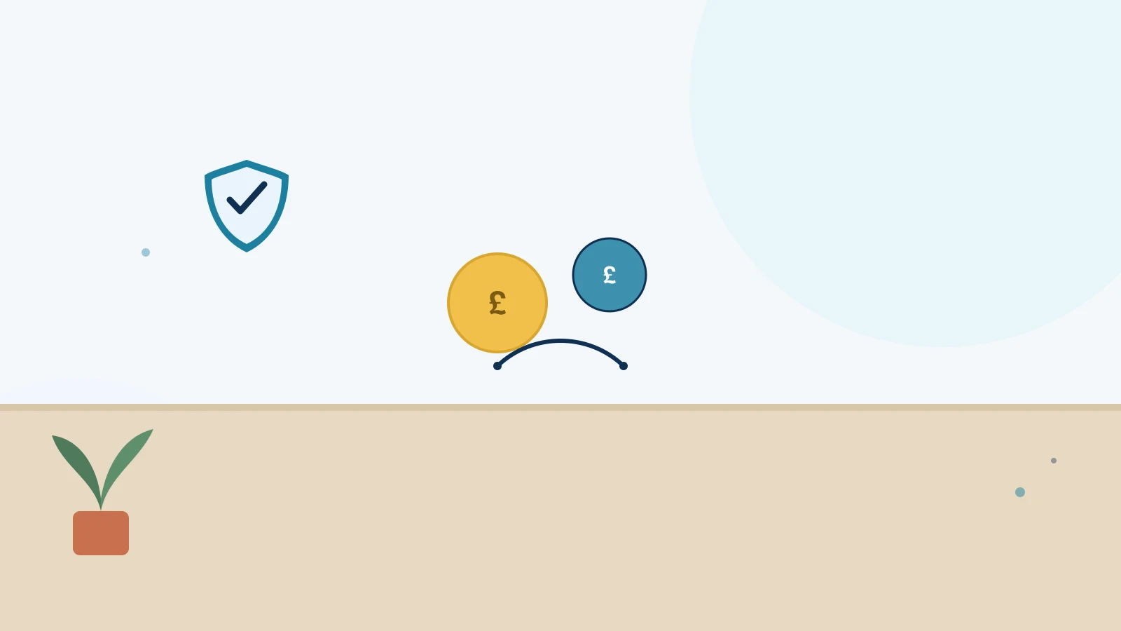 Illustration of two coins with pound signs next to a document and a handshake outline, representing payment safety when renting
