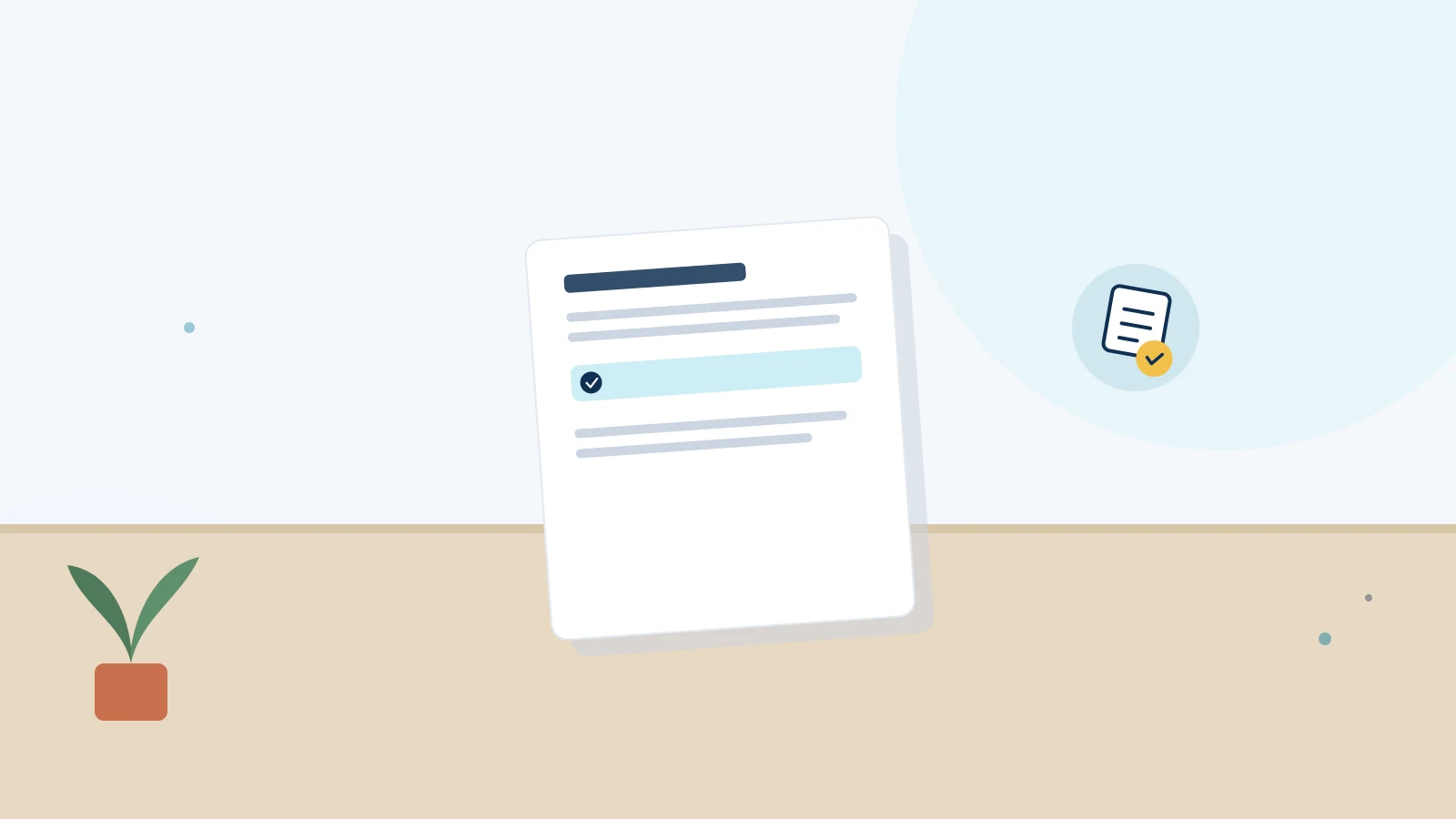 Illustration of a tenancy agreement document with a checklist and a verified document icon